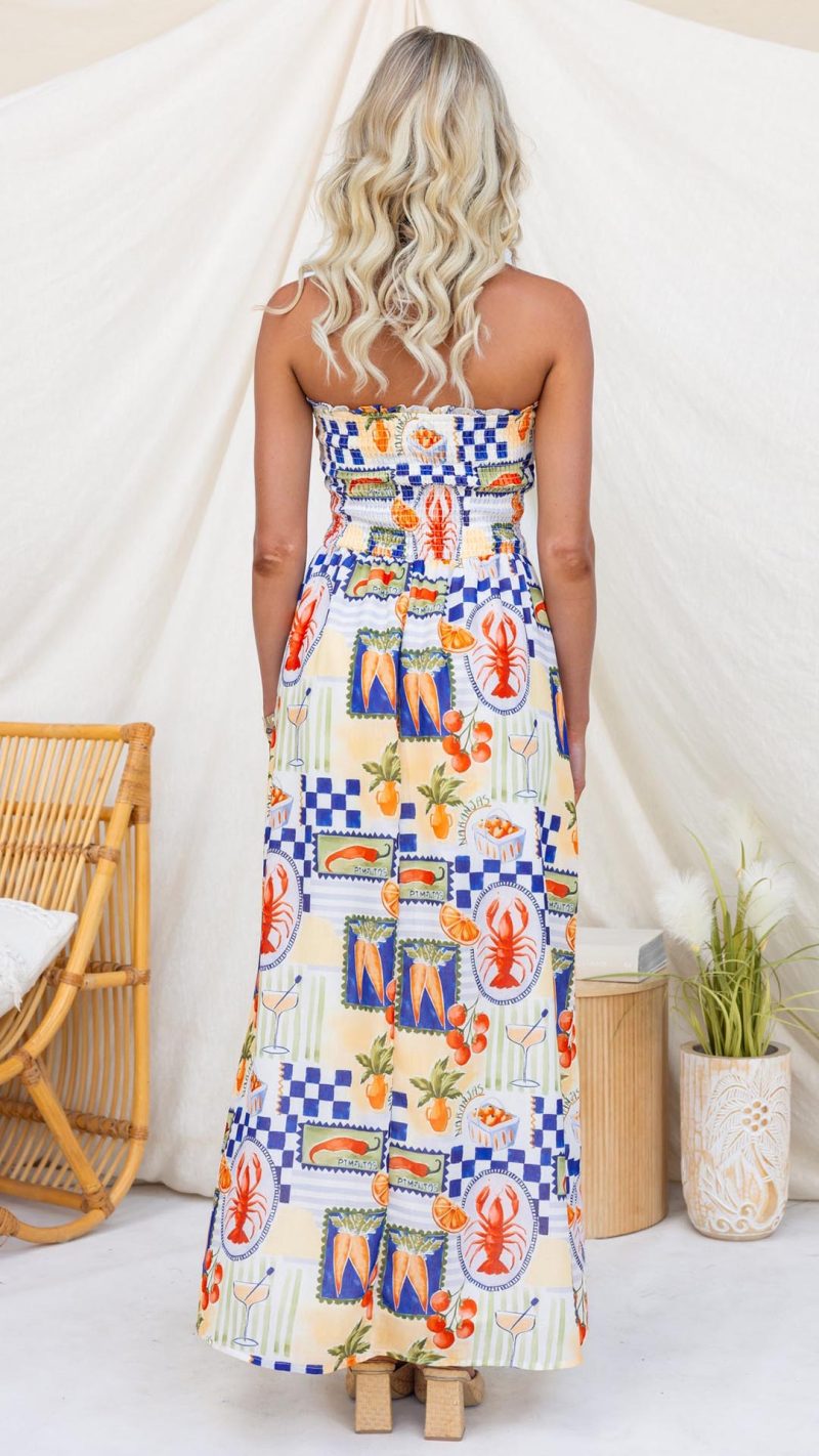 Sand Shirred Strapless Maxi Dress