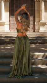 SOFT OLIVA Keyhole Ruched-Cup Open-Back Cutout Gown