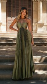 SOFT OLIVA Keyhole Ruched-Cup Open-Back Cutout Gown