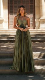 SOFT OLIVA Keyhole Ruched-Cup Open-Back Cutout Gown