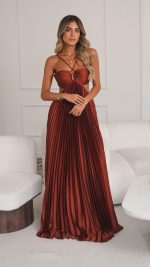 TERRACOTTA Keyhole Ruched-Cup Open-Back Cutout Gown