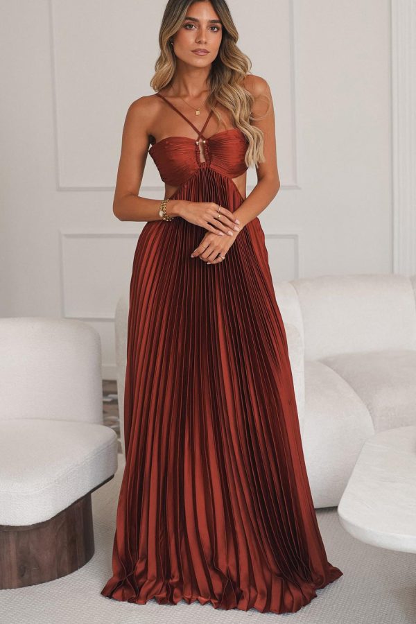 TERRACOTTA Keyhole Ruched-Cup Open-Back Cutout Gown