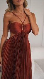 TERRACOTTA Keyhole Ruched-Cup Open-Back Cutout Gown