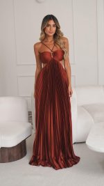 TERRACOTTA Keyhole Ruched-Cup Open-Back Cutout Gown