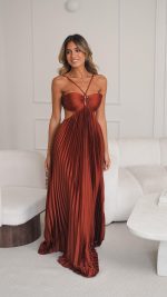 TERRACOTTA Keyhole Ruched-Cup Open-Back Cutout Gown