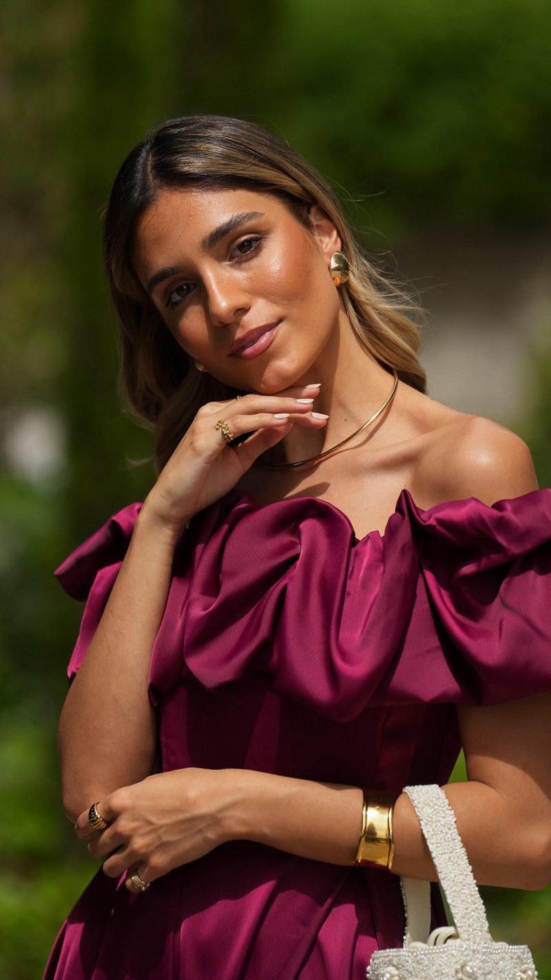 BORDÔ Off-Shoulder Ruffle Slit Maxi Dress