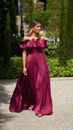BORDÔ Off-Shoulder Ruffle Slit Maxi Dress