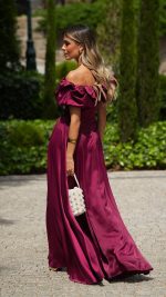BORDÔ Off-Shoulder Ruffle Slit Maxi Dress