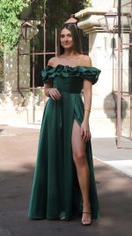VERDE Off-Shoulder Ruffle Slit Maxi Dress