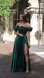 VERDE Off-Shoulder Ruffle Slit Maxi Dress