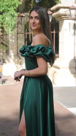 VERDE Off-Shoulder Ruffle Slit Maxi Dress