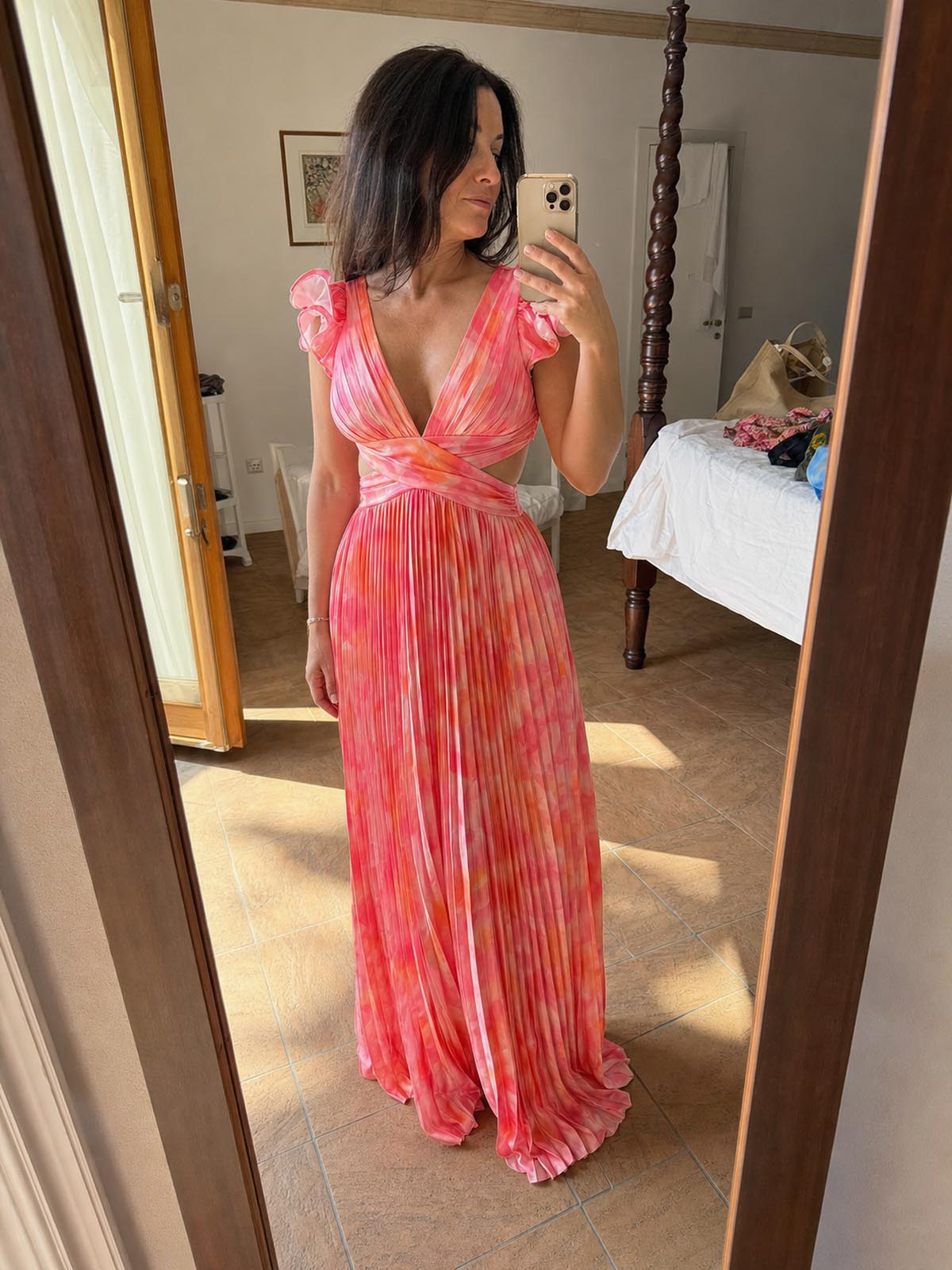 Customer review image for Toperth Floral Ruffle Shoulder V-Neck Pleated Maxi Dress