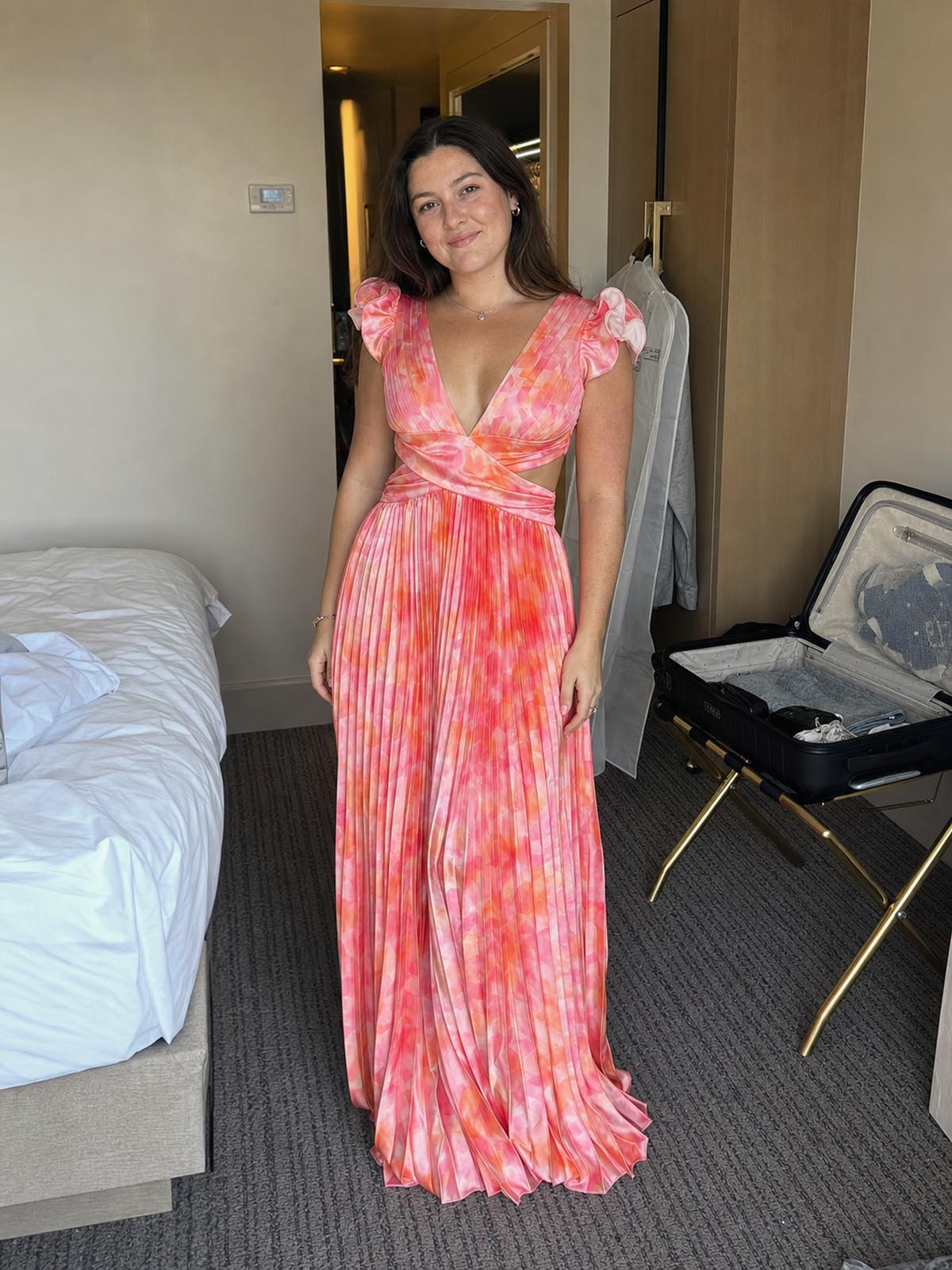 Customer review image for Toperth Floral Ruffle Shoulder V-Neck Pleated Maxi Dress