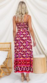 Plum/Red Tie-Front Split Cutout Printed Midi Dress