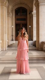 ROSA Tiered Ruched V-Neck Maxi Dress