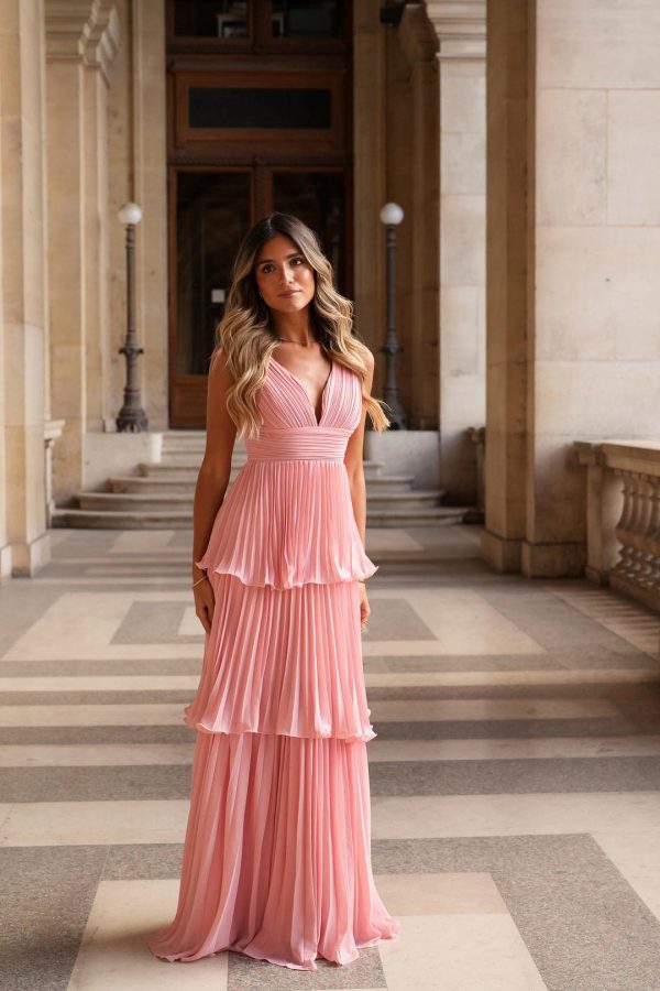 ROSA Tiered Ruched V-Neck Maxi Dress