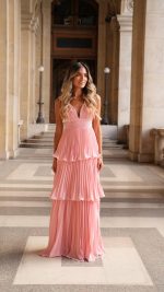 ROSA Tiered Ruched V-Neck Maxi Dress