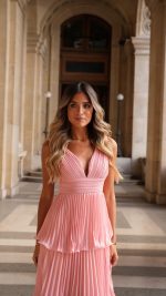 ROSA Tiered Ruched V-Neck Maxi Dress