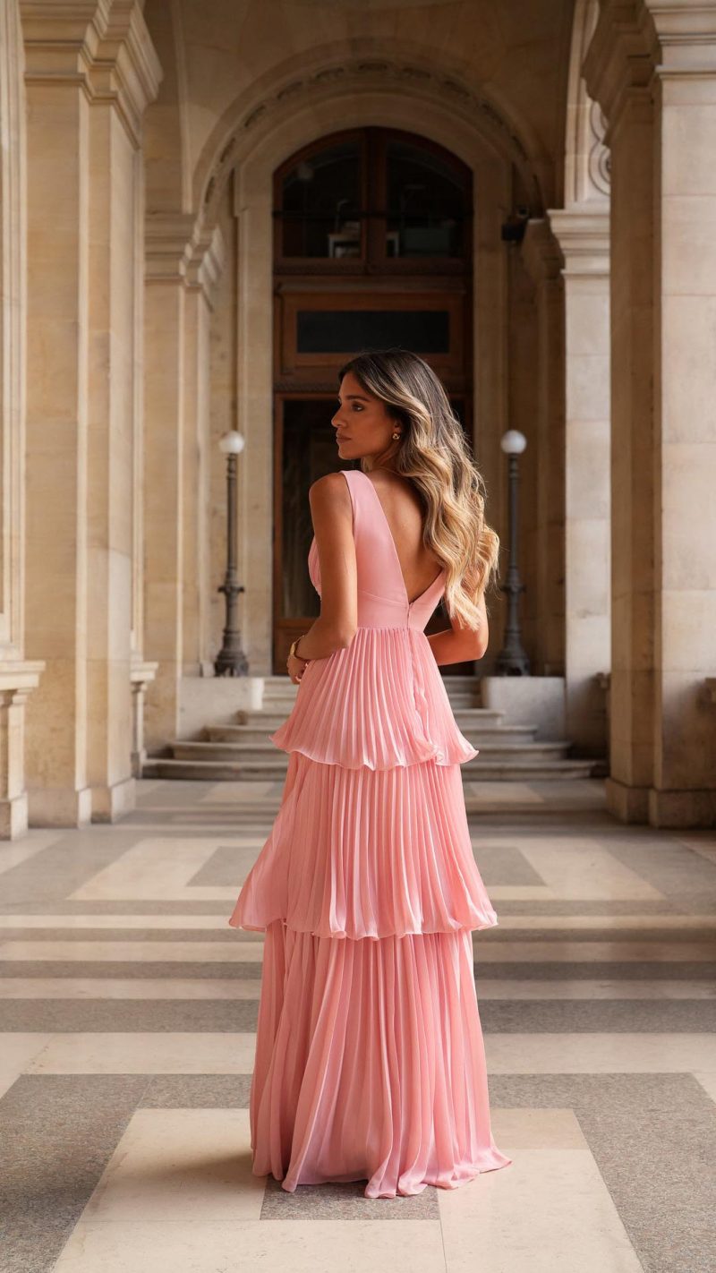ROSA Tiered Ruched V-Neck Maxi Dress