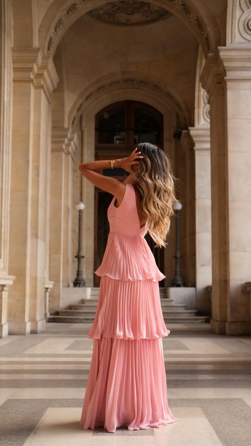 ROSA Tiered Ruched V-Neck Maxi Dress