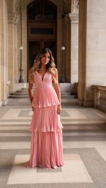 ROSA Tiered Ruched V-Neck Maxi Dress