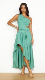 Sage Cutout Ruched Maxi Dress