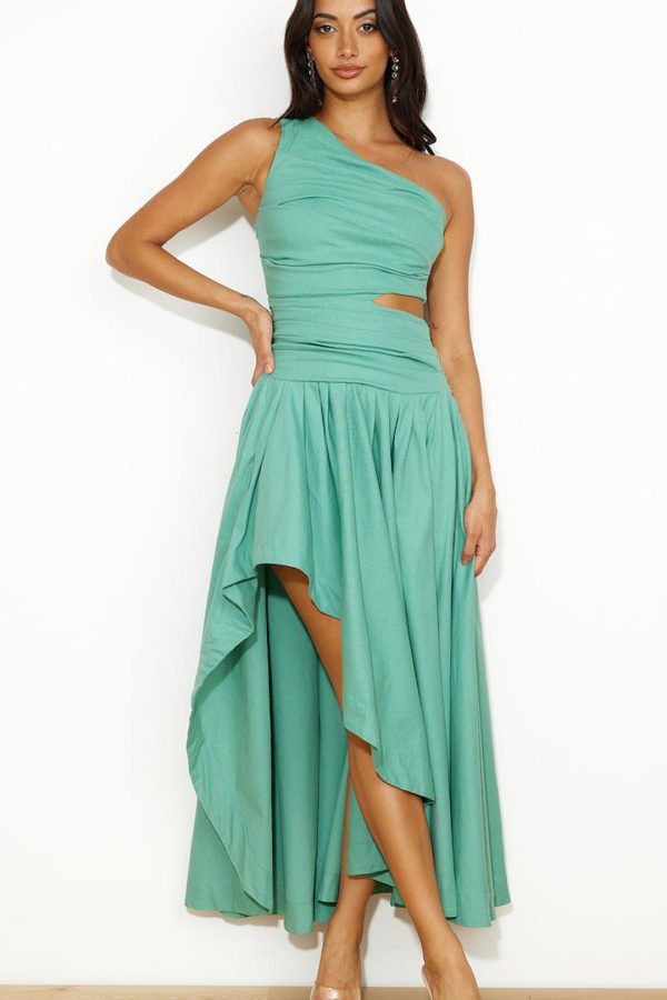 Sage Cutout Ruched Maxi Dress