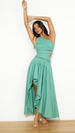 Sage Cutout Ruched Maxi Dress