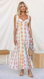 Piper Floral Sweetheart Bustier Tie-Strap Maxi Dress