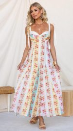 Piper Floral Sweetheart Bustier Tie-Strap Maxi Dress