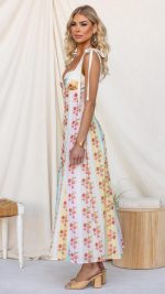 Piper Floral Sweetheart Bustier Tie-Strap Maxi Dress