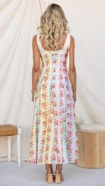 Piper Floral Sweetheart Bustier Tie-Strap Maxi Dress