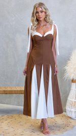 Chocolate Sweetheart Bustier Tie-Strap Maxi Dress