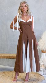 Chocolate Sweetheart Bustier Tie-Strap Maxi Dress