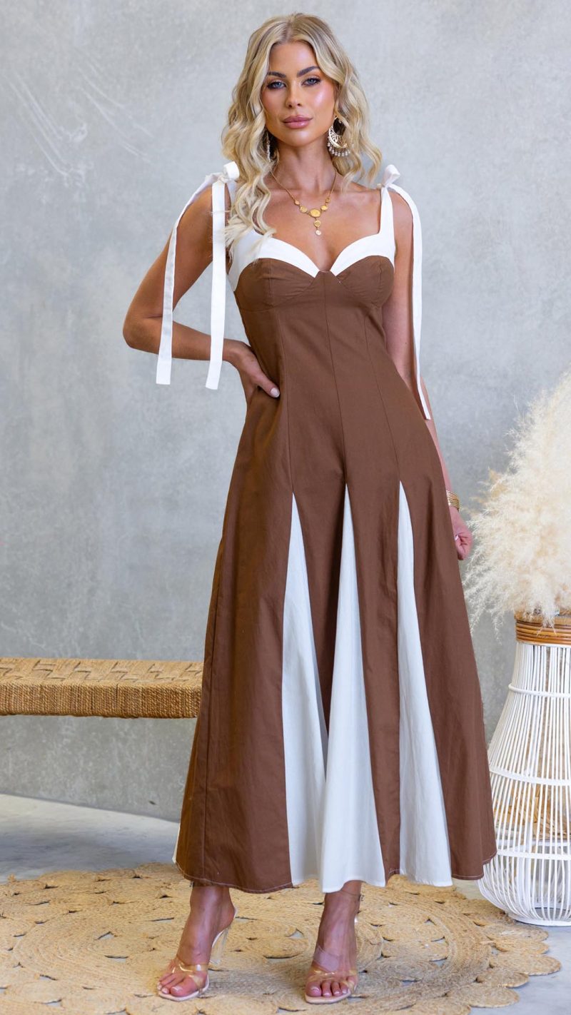 Chocolate Sweetheart Bustier Tie-Strap Maxi Dress