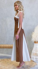 Chocolate Sweetheart Bustier Tie-Strap Maxi Dress