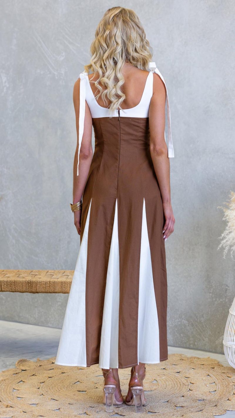 Chocolate Sweetheart Bustier Tie-Strap Maxi Dress