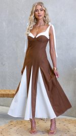 Chocolate Sweetheart Bustier Tie-Strap Maxi Dress
