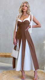Chocolate Sweetheart Bustier Tie-Strap Maxi Dress