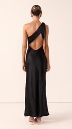 Black Shoulder-Tie Back-Cutout Slit Maxi Dress