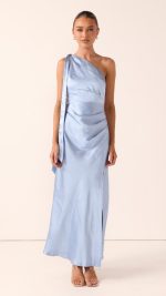 Blue Halle One-Shoulder Cutout Maxi Dress