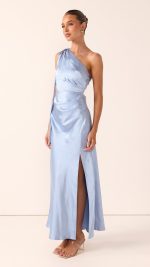 Blue Halle One-Shoulder Cutout Maxi Dress