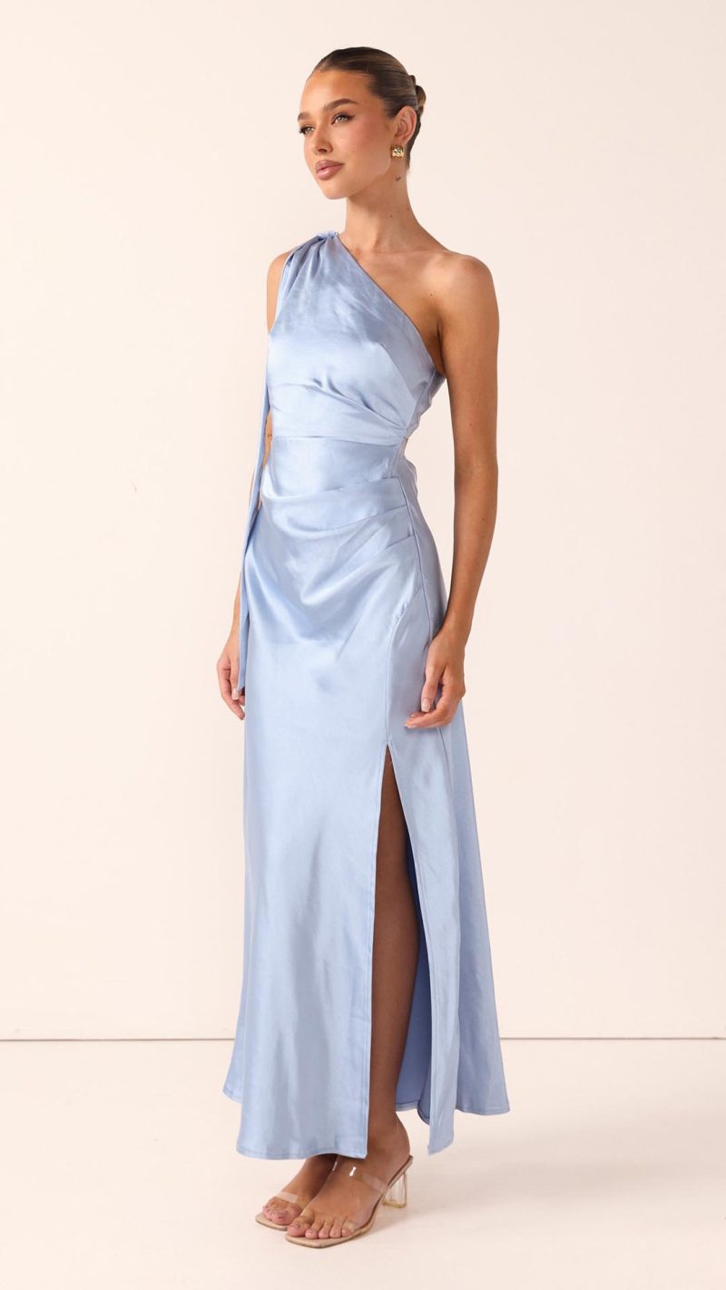 Blue Halle One-Shoulder Cutout Maxi Dress