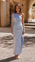 Blue Halle One-Shoulder Cutout Maxi Dress