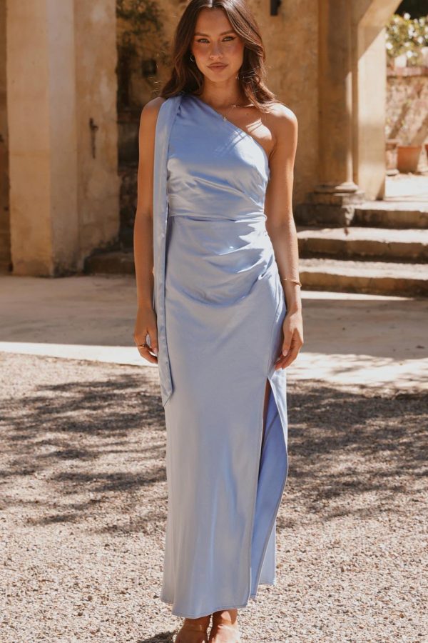 Blue Halle One-Shoulder Cutout Maxi Dress