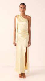 Yellow Halle One-Shoulder Cutout Maxi Dress