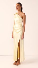 Yellow Halle One-Shoulder Cutout Maxi Dress