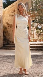 Yellow Halle One-Shoulder Cutout Maxi Dress