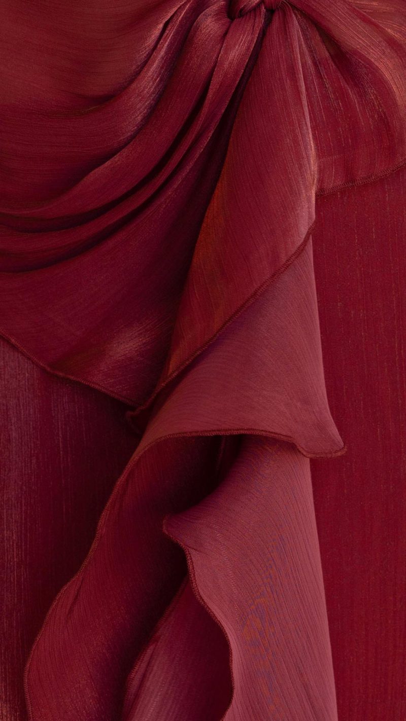 Red Draped Off-Shoulder Maxi Set