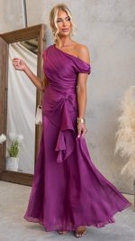 Plum Draped Off-Shoulder Maxi Set